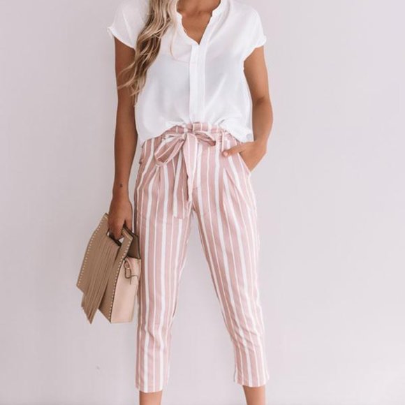 Impressions 'One And Only' Stripe Paperbag Ankle Pants NWOT! - Size S - Picture 3 of 16